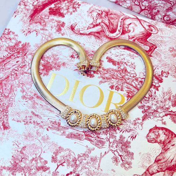 DIOR “Opulent Trinity” Choker Gold Plated Necklace by Christian Dior Authentic - Picture 7 of 15